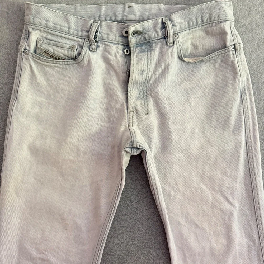 Diesel Ravix Mens 34x30 Light Blue Wash Bootcut Wide Leg Jeans Made in Italy